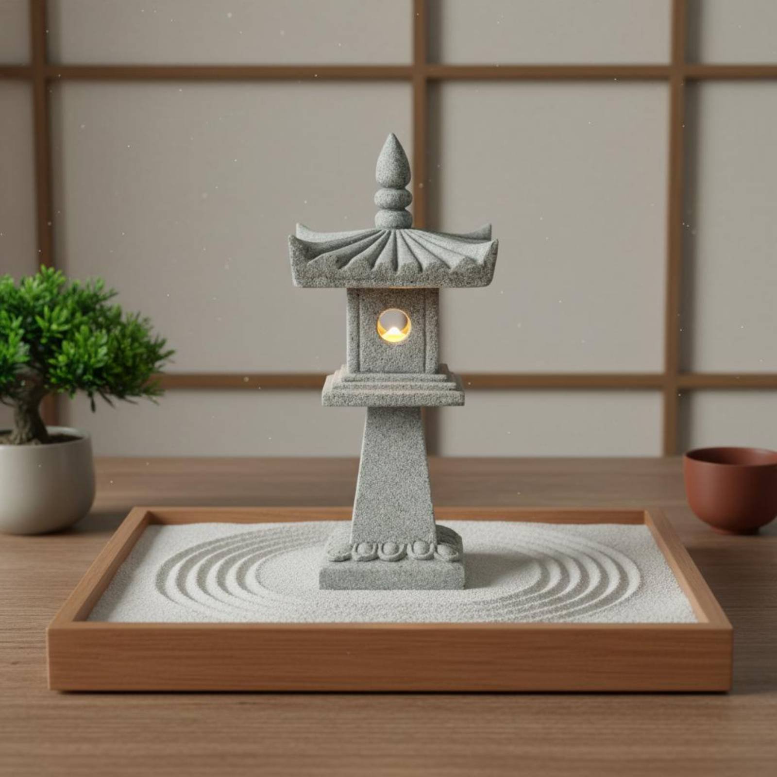 Bonsai Garden Decor - Lanterna in Pietra Miniatura con Finitura