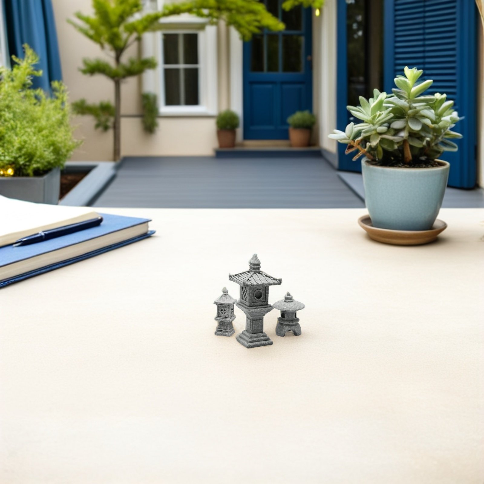 Mini Bonsai Zen Garden - Set di Statuette di Pagode in